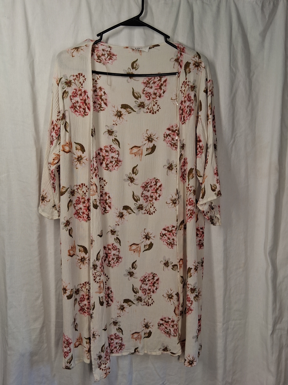 Women’s Floral Kimono Cardigan - Cream with Pink Floral
